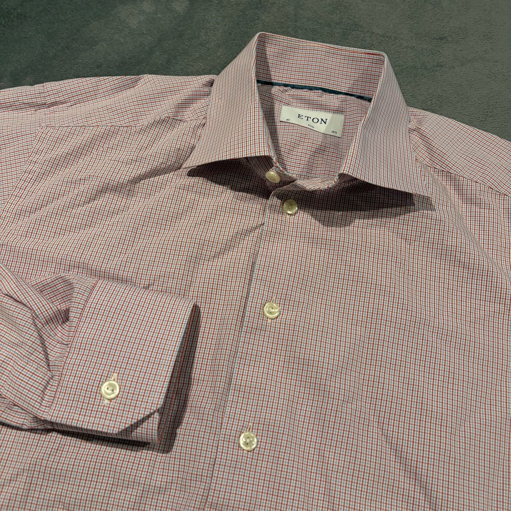 Eton Dress Shirt Mens 16.5 42 White Red Slim Fit Button Up Business Casual